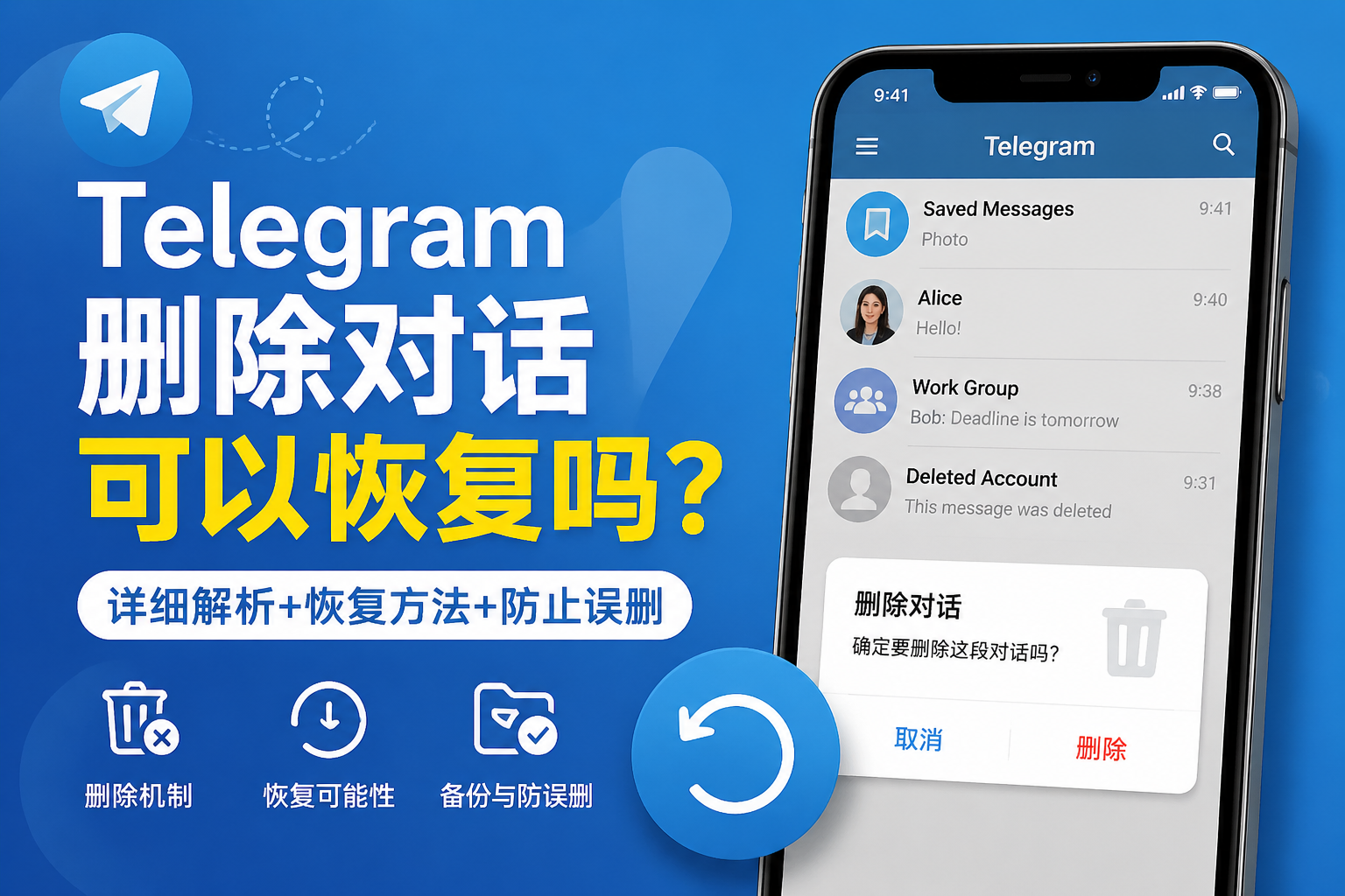 如何恢復Telegram刪除的對話？